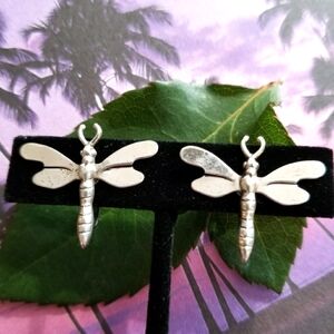 Vintage Sterling silver Dragonfly earrings silver insect bug screwback 925